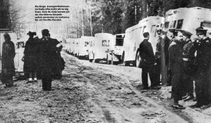 66 - A newspaper clipping from Rosie’s archive shows the Swedish Red Cross waiting in the mud at the Danish border