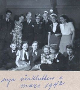 Rosie, far right, with students in her attic, 1942