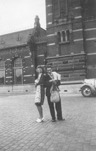 Rosie and her brother John in front of the railway station, October 1940